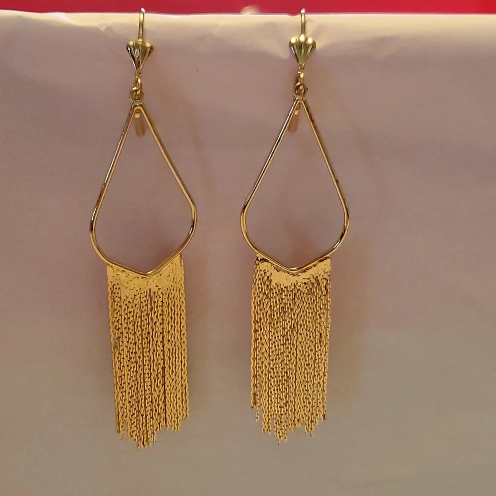 Gold Teardrop Chain Fringe Earrings | Statement Dangle | 3
